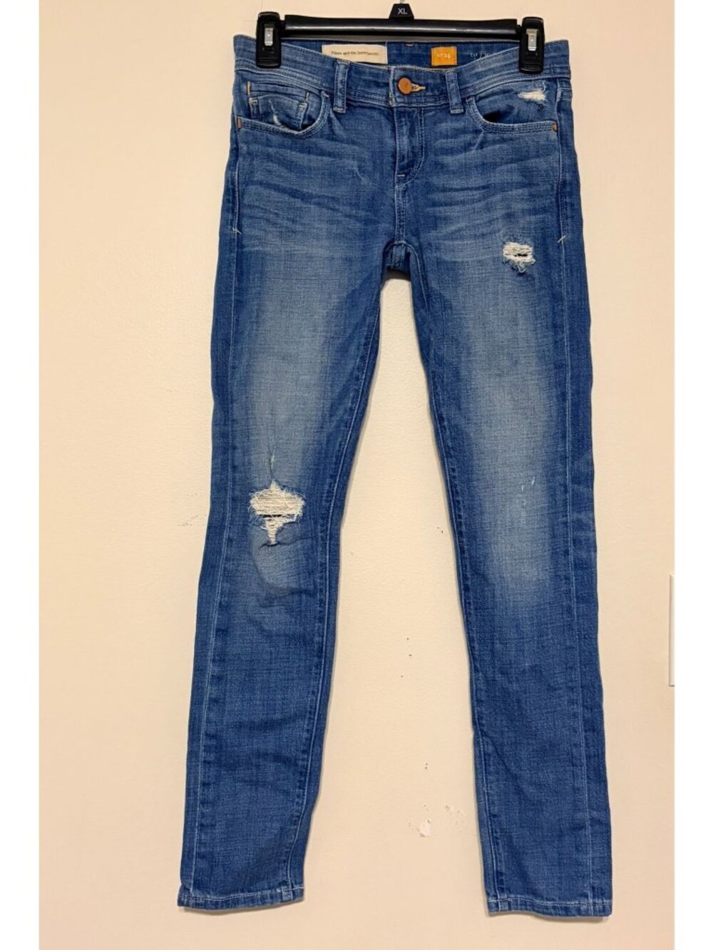 Pilcro and the Letterpress Skinny Distressed Blue Denim